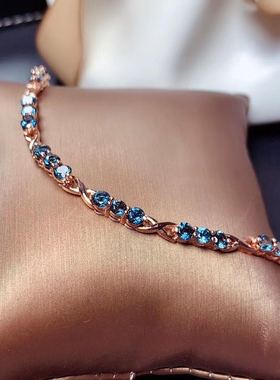 天然伦敦蓝925银宝石手链送女友