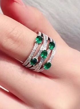 轻奢多层祖母绿高质感宝石戒指