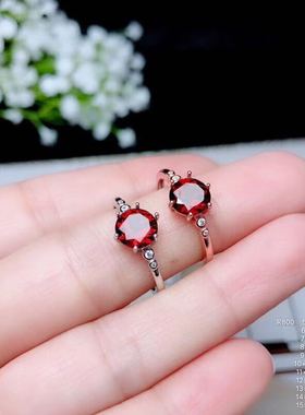 纯银满火彩全净六爪石榴石戒指