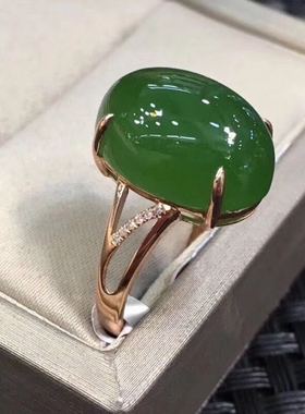 天然和田玉纯银镶嵌活口大气戒指