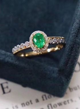 925银带钻晶体干净祖母绿戒指