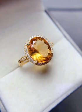 天然黄水晶戒指女鸽子蛋10x12闪亮宝石925银镶嵌活口时尚新款大气