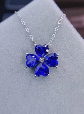 四叶草蓝宝石锁骨链时尚新款925银镀白金不掉色质量好火彩闪精工