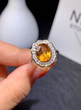 纯银天然招财日韩风黄水晶戒指