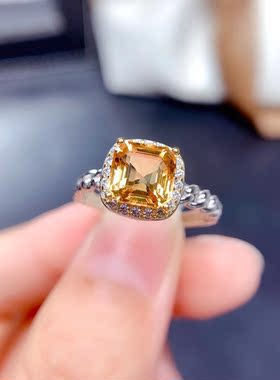 精品推荐天然阿斯切黄水晶戒指女方7mm开口食指戒简单大气质量好