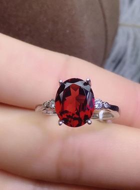 纯银18K金酒红石榴石女戒