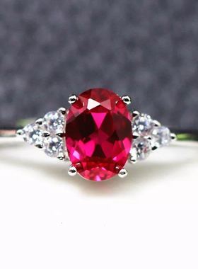 克拉纯银镶嵌礼物红宝石戒指特惠