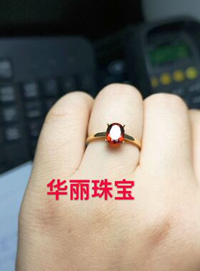 镶嵌天然耳钉韩版大气石榴石戒指