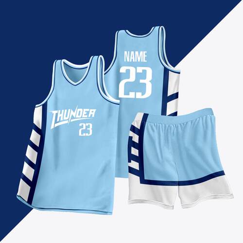 全身数码定制印刷成人儿童篮球服套装球衣比赛训练队服LB106 浅蓝