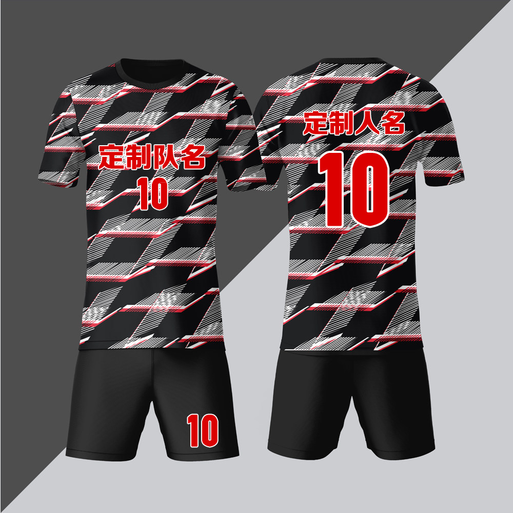 全身数码定制印刷成人儿童足球服套装球衣比赛训练队服LBZ038黑色