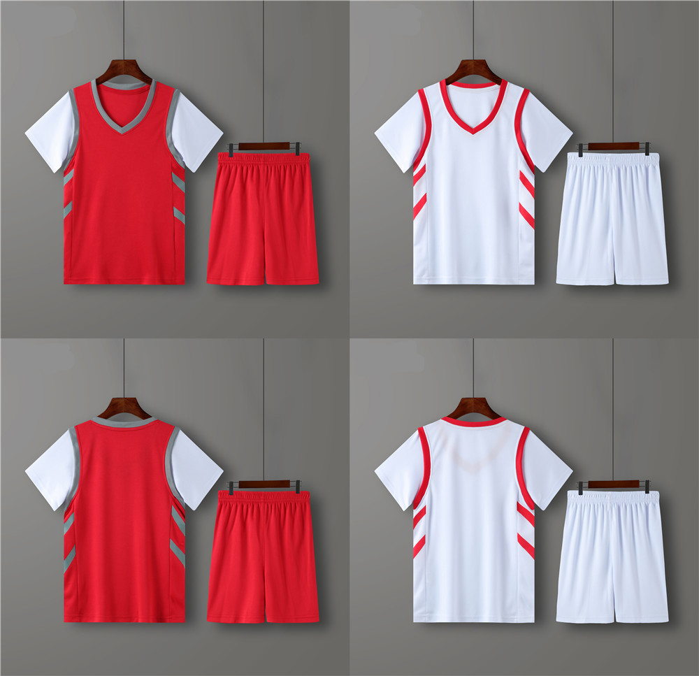 定制男女儿童幼儿园小学生短袖篮球服套装六一表演训练服装白红