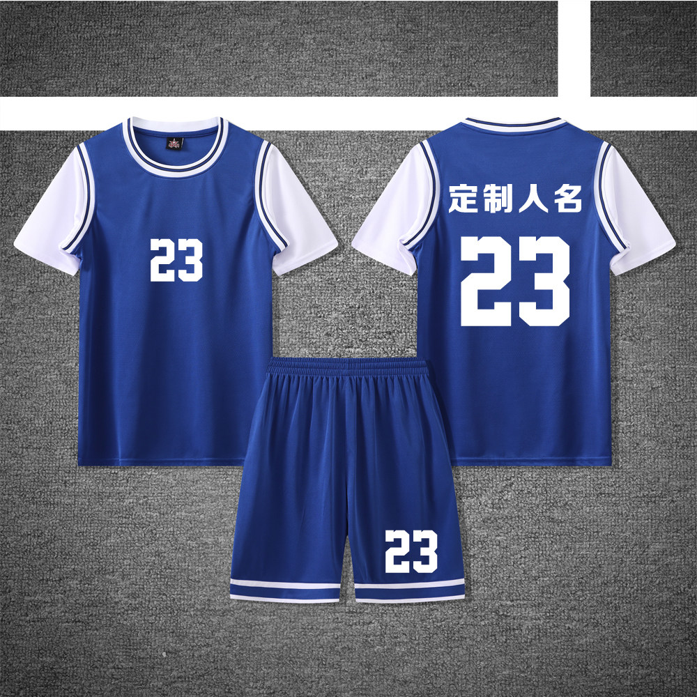 女款女士女生学生假两件短袖篮球服运动健身套装定制印刷A833彩蓝