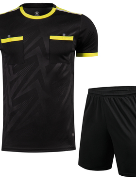 新款 足球裁判服 短袖+短裤 套装 吸汗透气 提供发票 8110黑色