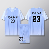 篮球服运动健身套装 女款 女生女童学生假两件短袖 定制印刷B002浅紫