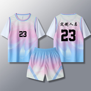 女款女生女童学生假两件短袖篮球服运动健身套装定制印刷3010浅紫