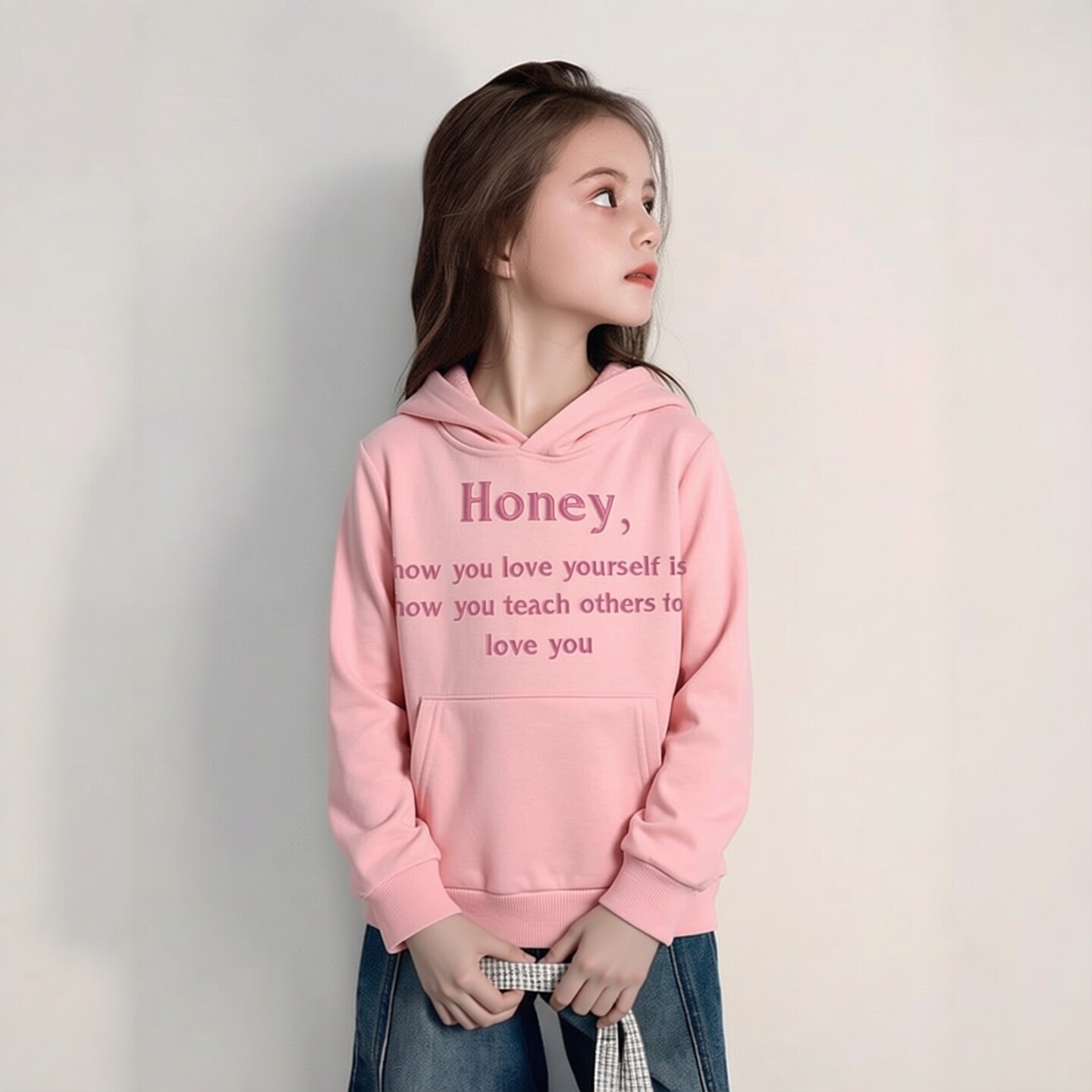 女童连帽绣花运动卫衣字母加绒衫图片