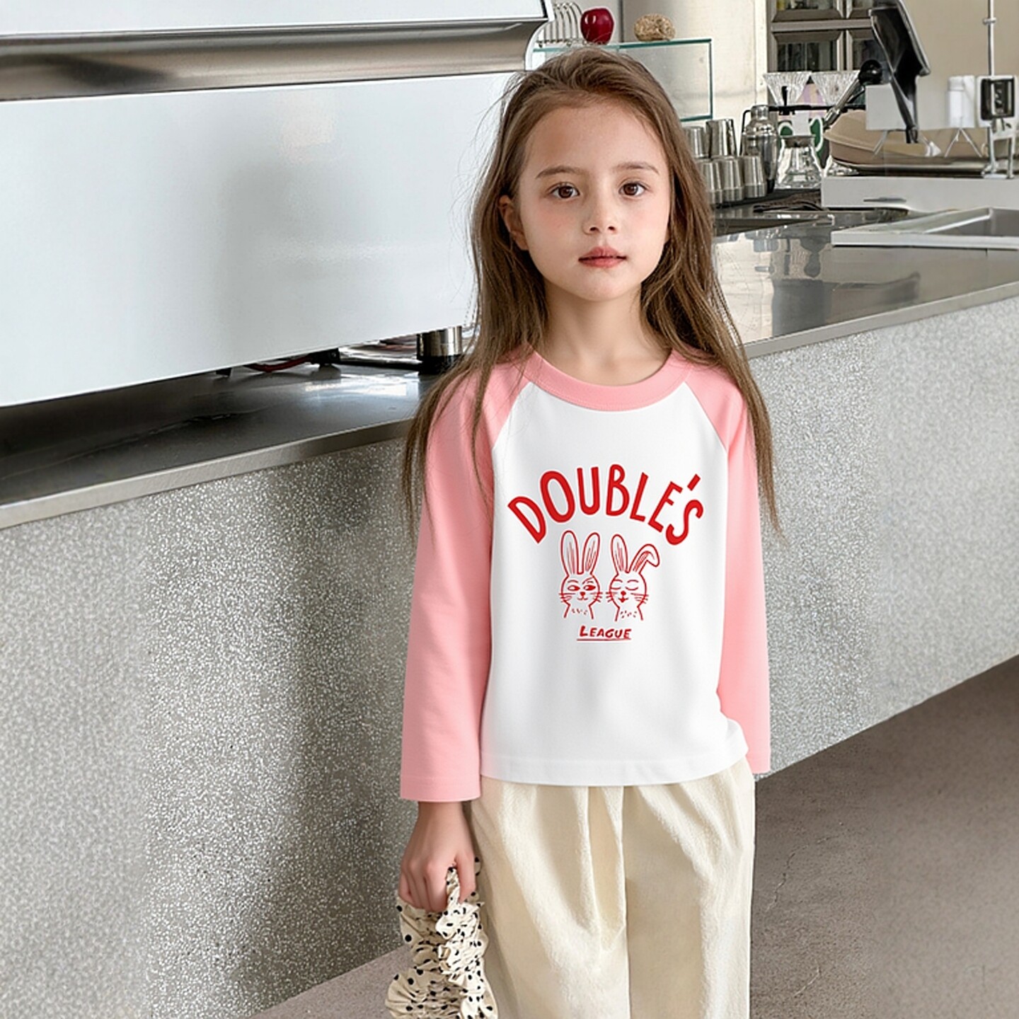 品牌童装春季新品2026 女童卡通小兔子印花纯棉打底衫宝宝长袖T恤