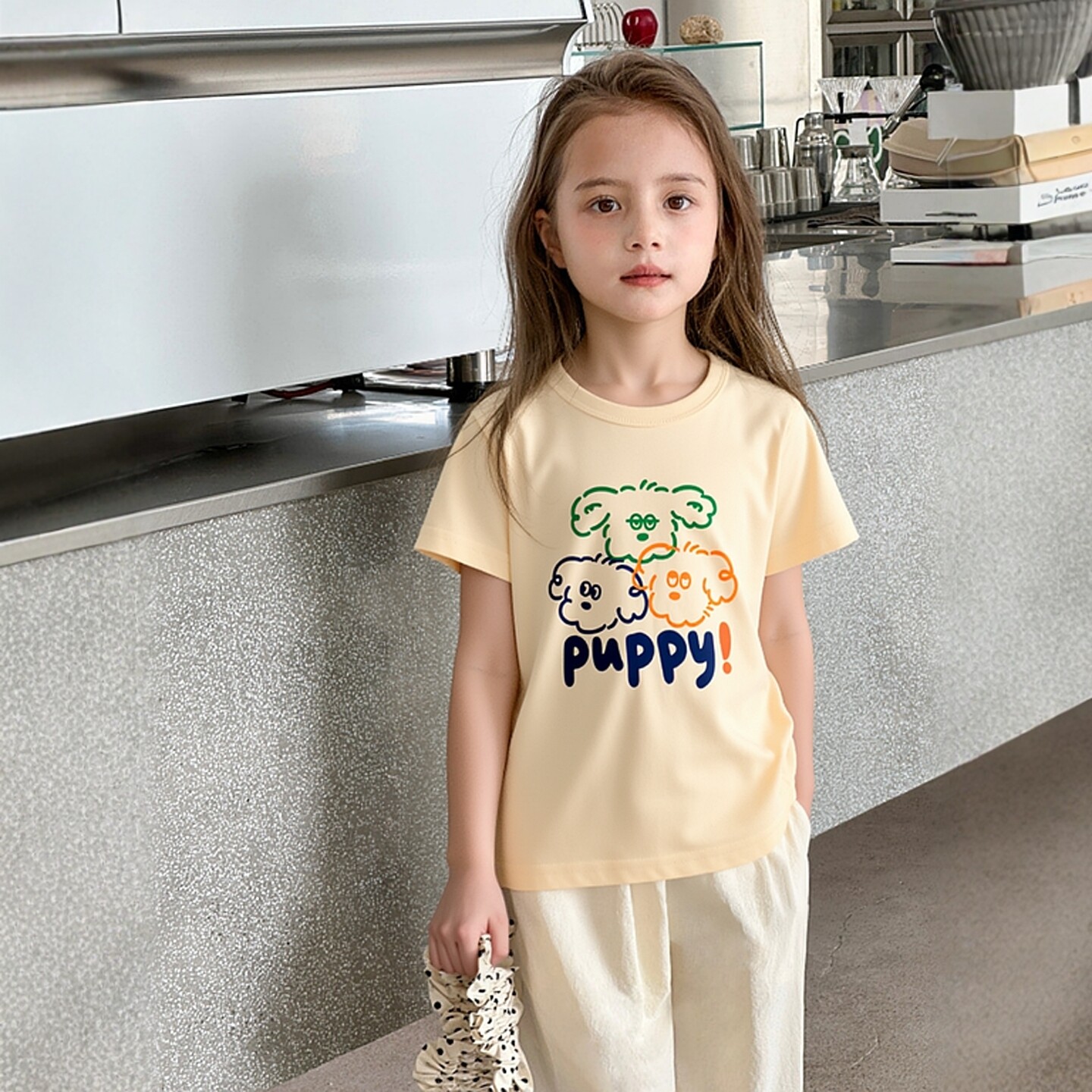 纯棉品牌夏季儿童短袖T恤童装新款2026 卡通小狗半袖女宝宝衣服潮