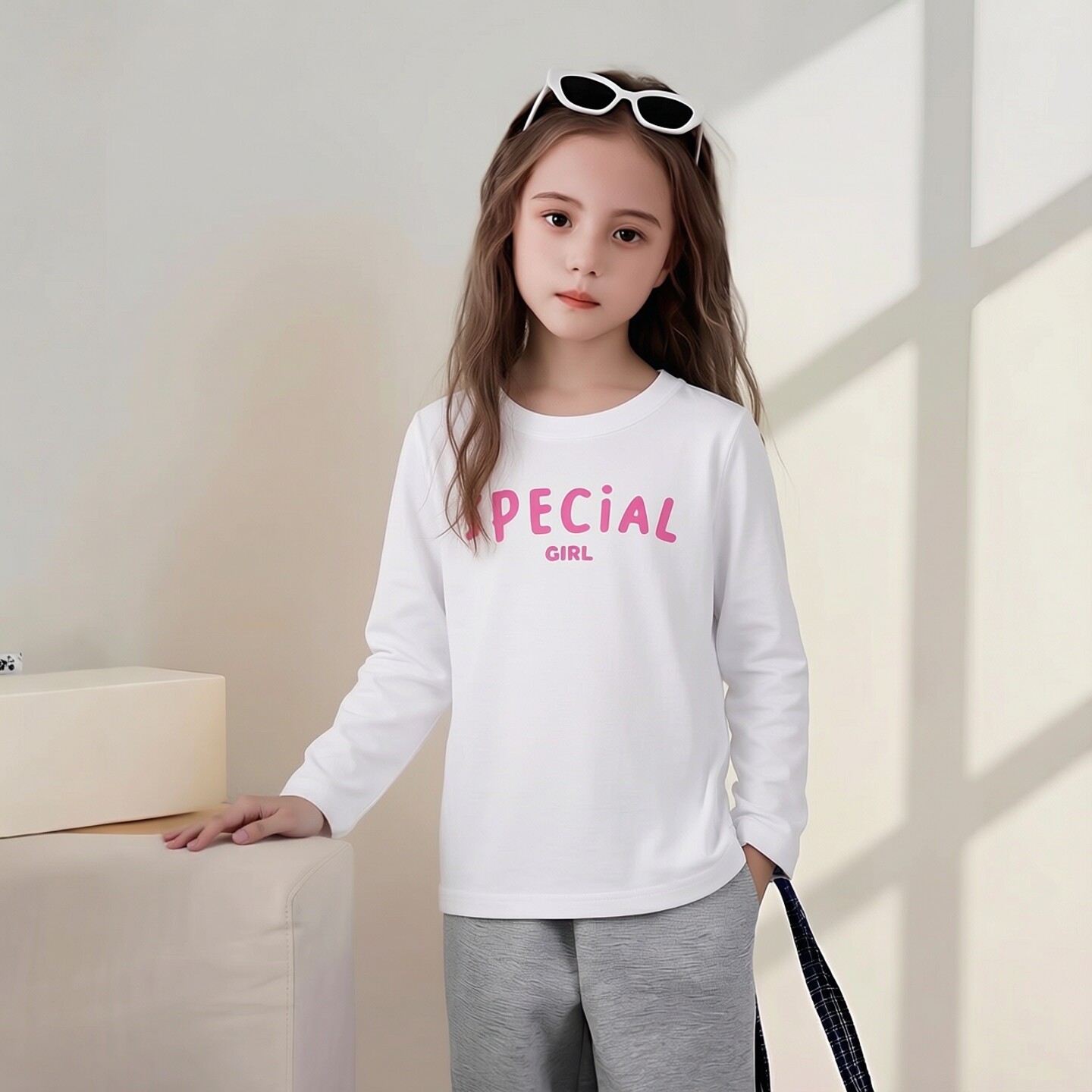 韩版儿童纯棉打底衫2026春季新款女童宝宝圆领字母印花长袖t恤ins