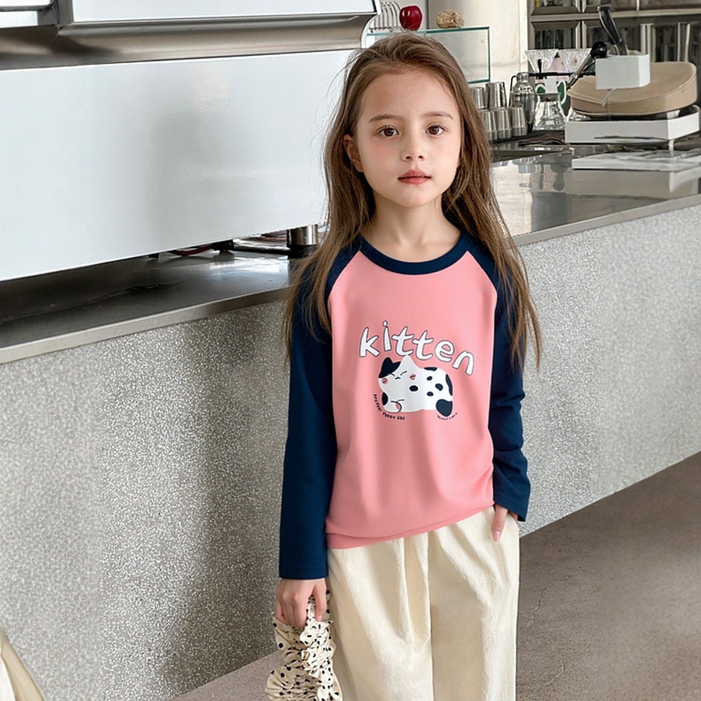 27home童装女童长袖t恤 2026春季新款儿童韩版插肩打底衫纯棉印花