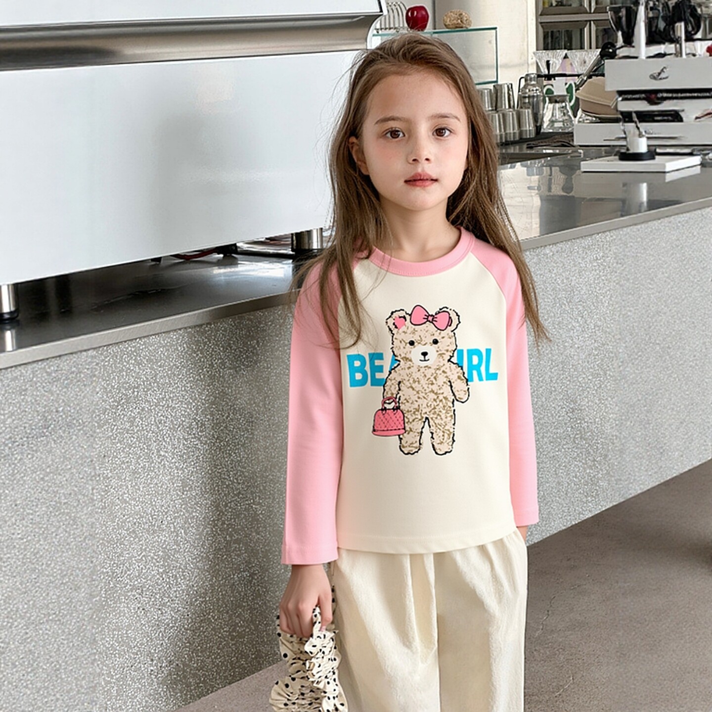 韩版童装2026春季新款女童卡通小熊印花纯棉长袖t恤中小童打底衫