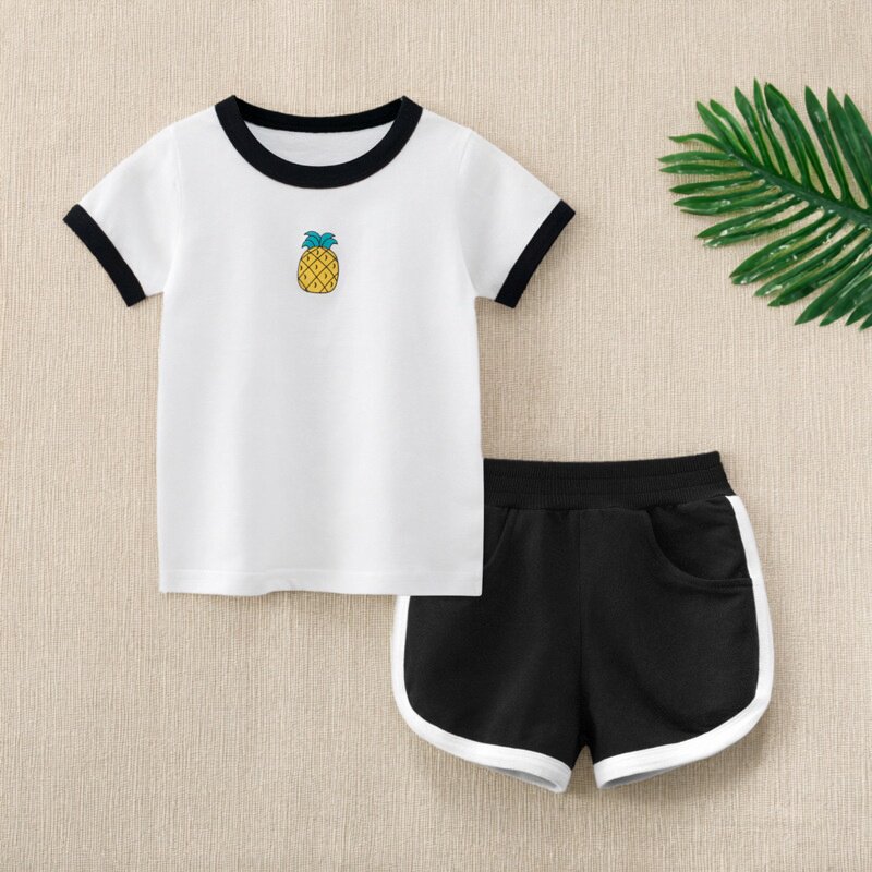 2026韩版夏季童装新款儿童纯棉短袖运动套装女童T恤短裤两件套ins