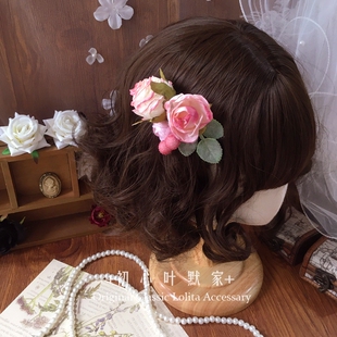 初心手作 洛丽塔小物花朵头饰发饰 粉色少女风bnt花丸胸针发夹