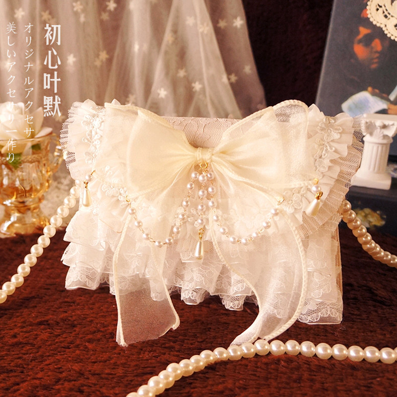 原创lolita温柔少女洛丽塔优雅茶会手提包包生成色蕾丝链条斜挎包