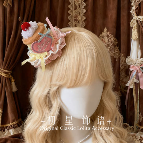 初星lolita少女心呲甜粉色樱桃蛋糕帽子发夹甜美可爱小礼帽
