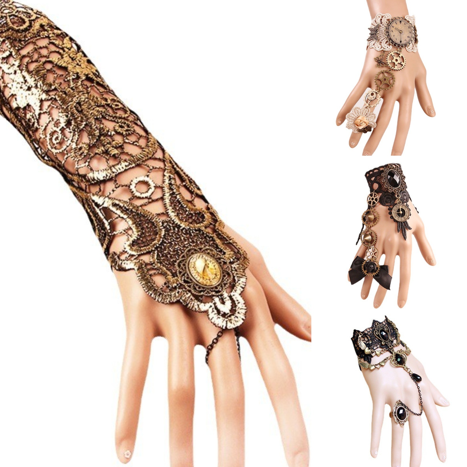 哥特金属齿轮复古手链戒指