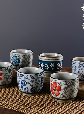 茶具茶杯主人杯泡茶杯复古日式陶瓷釉下彩花茶盏单杯功夫茶杯