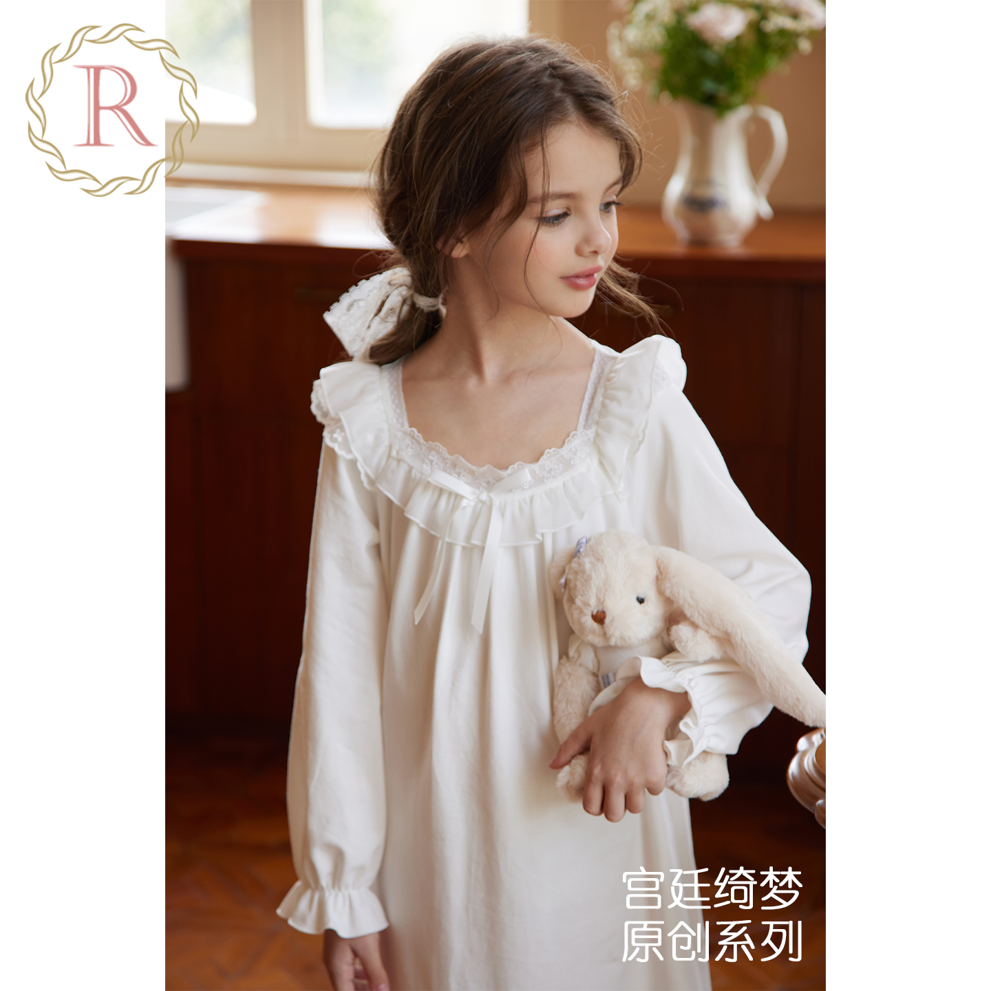 女童法式公主宫廷风家居小白裙