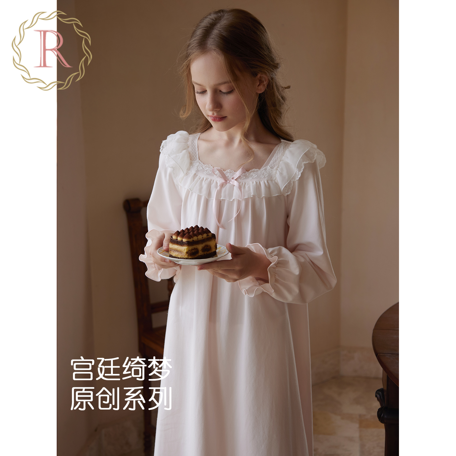 女童法式公主宫廷风家居小白裙