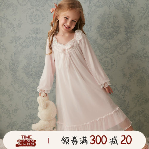 儿童公主睡裙女童春秋蕾丝睡衣