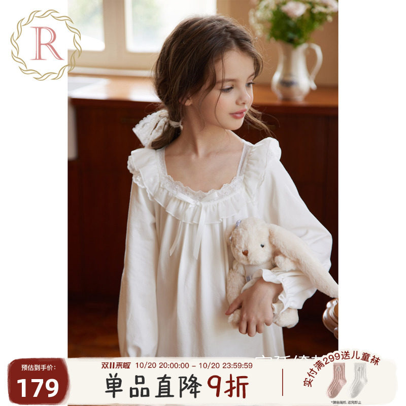 RoseTree女童公主睡裙儿童长袖纯棉春秋季女孩宫廷风睡衣2026新款