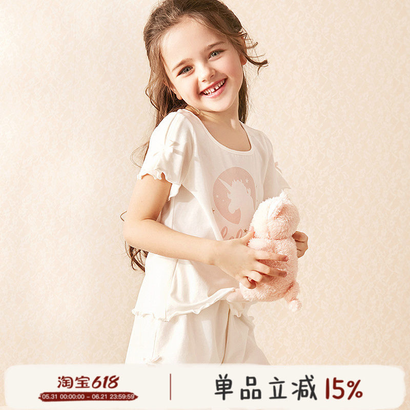 RoseTree女童睡衣夏季纯棉薄款儿童短袖套装小女孩公主宝宝家居服