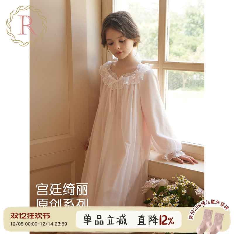 女童公主宫廷风网纱睡裙2025新款