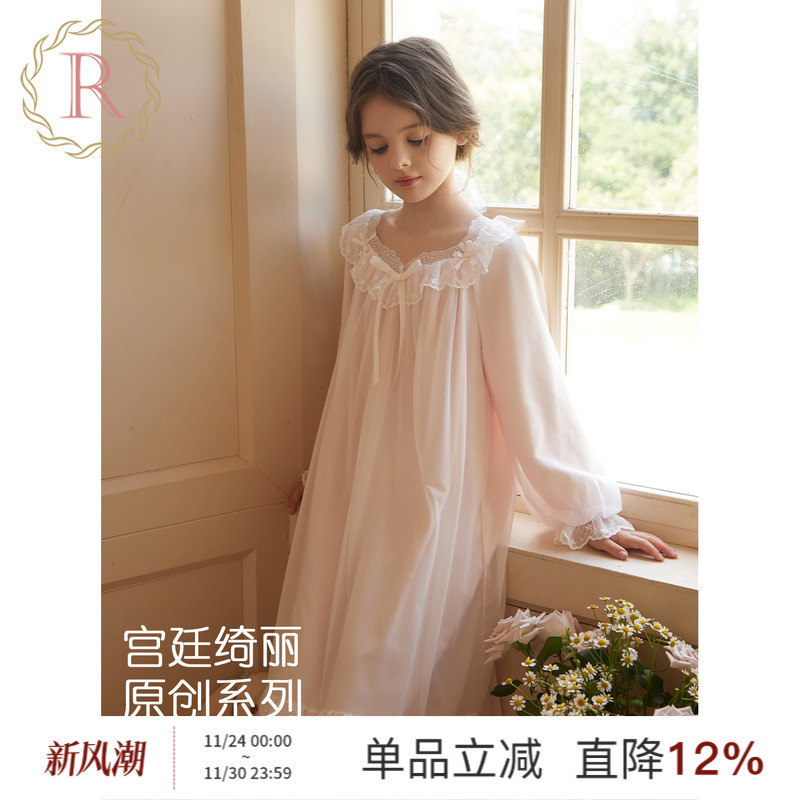 女童公主宫廷风网纱睡裙2025新款