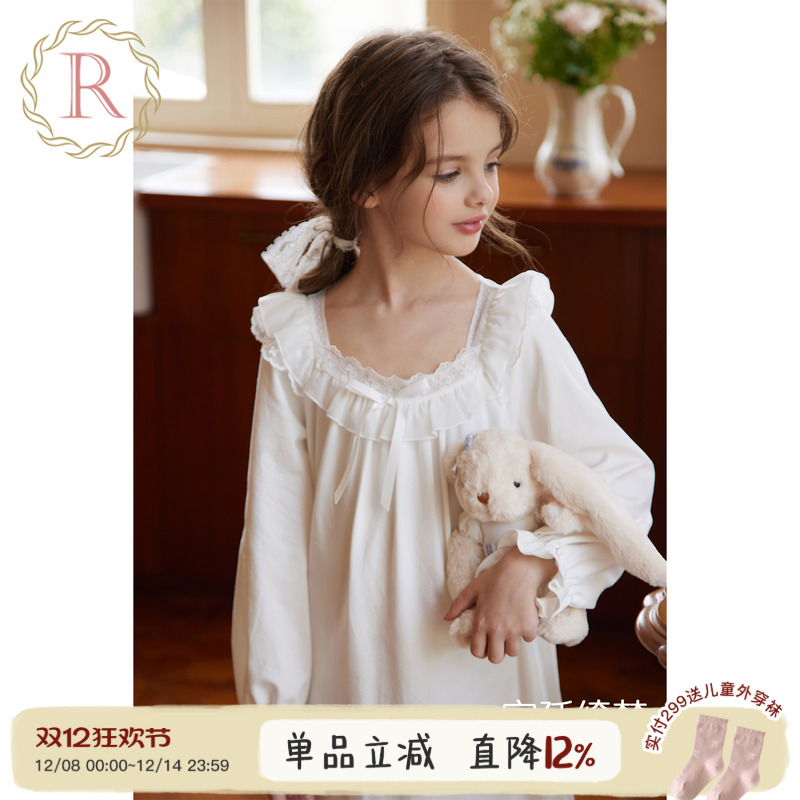 女童法式公主宫廷风家居小白裙