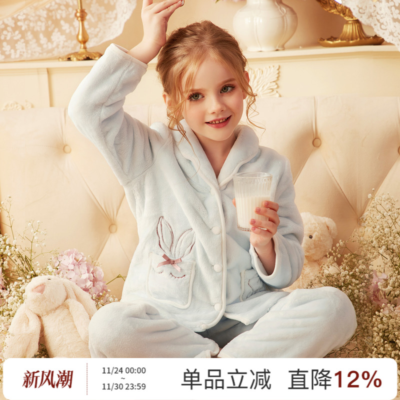 RoseTree冬季绒绒萌兔法兰绒睡衣