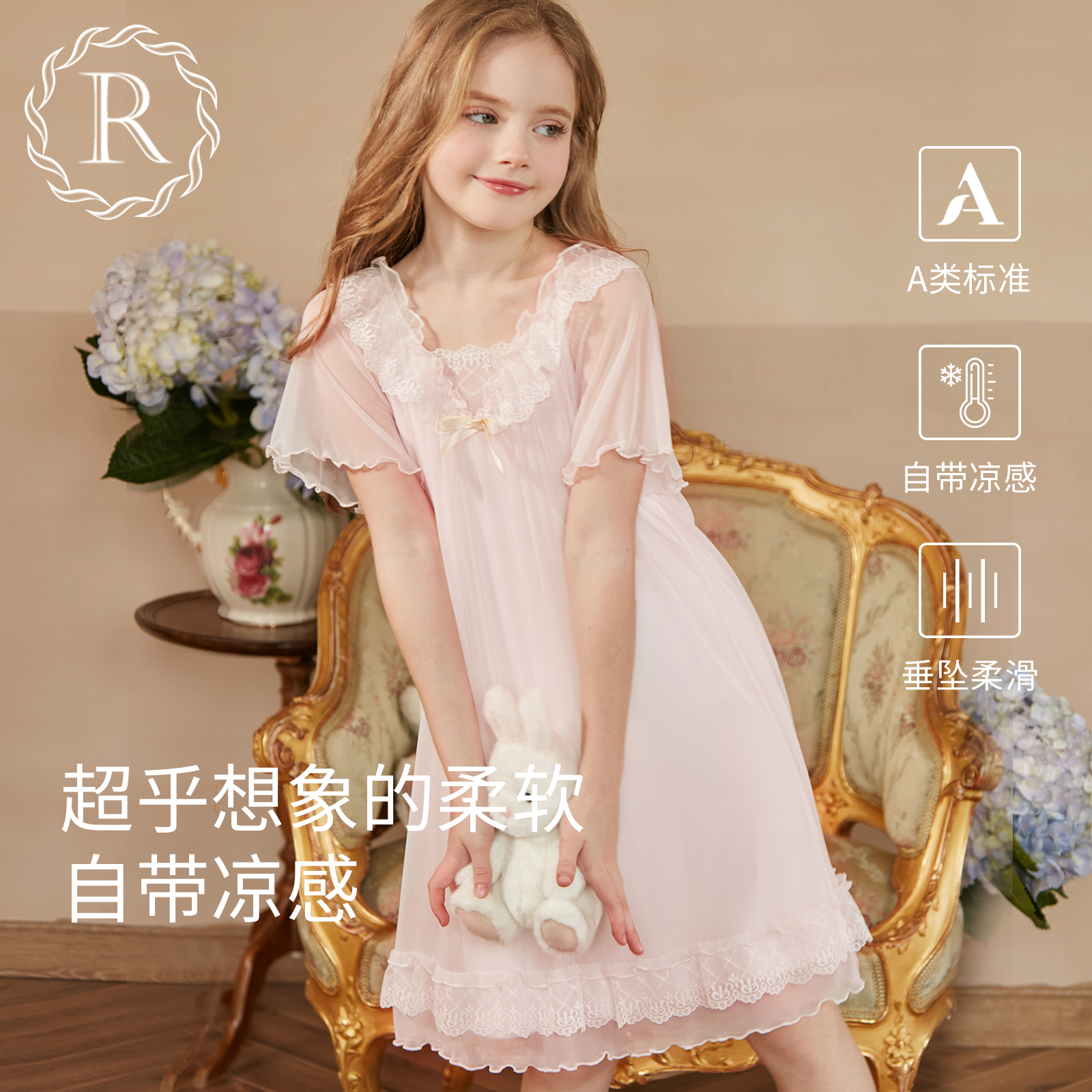 儿童夏季睡裙公主裙女童短袖薄款冰丝睡衣女宝宝童装家居服连衣裙