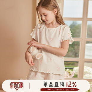 女孩宝宝家居服2023年新款 儿童纯棉短袖 薄款 Rosetree女童睡衣夏季