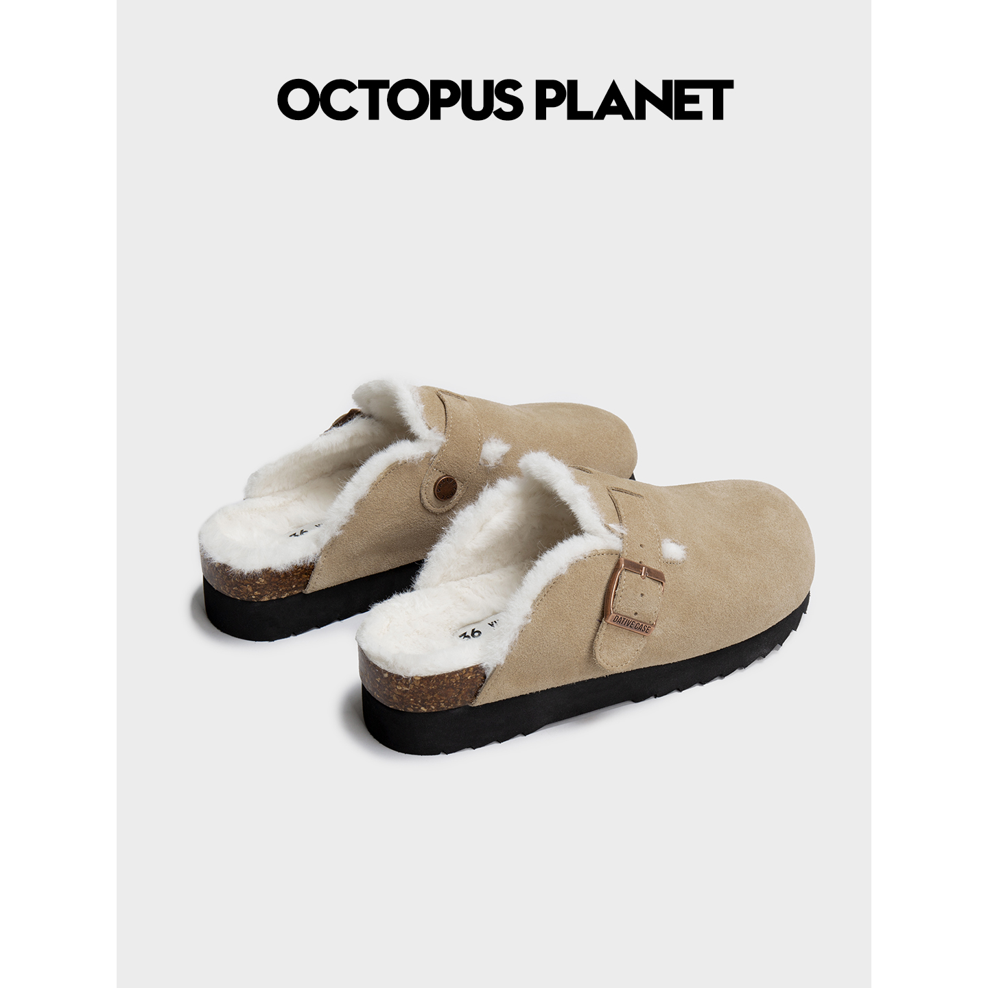 章鱼星球～厚底真皮加绒勃肯鞋女2025冬季保暖博肯包头拖鞋毛毛鞋