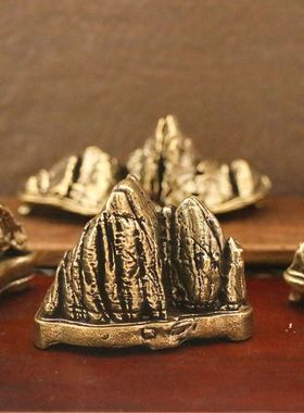 黄铜泰山石敢当摆件五岳独尊松树群山绿水家居装饰铜金山靠山石T