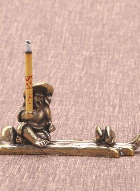 新款黄铜工艺品黄铜渔翁得利香插姜太公钓鱼古玩铜器书房桌面摆件