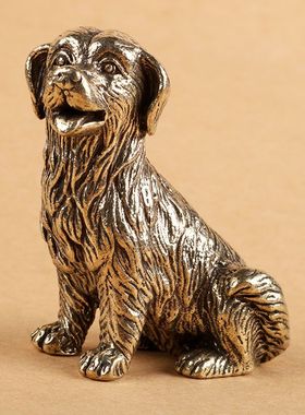 黄铜实心金毛狗十二生肖发财狗狗居家复古桌面装饰铜摆件