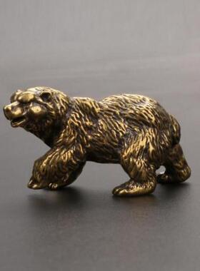 纯铜狗熊棕熊小摆件实心黄铜大狗熊北极熊霸气茶道茶宠古玩小铜器