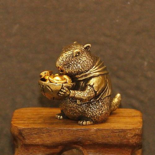 黄铜摆件可爱土拨鼠创意摆件家居办公室手把件土拨鼠摆件黄铜摆设