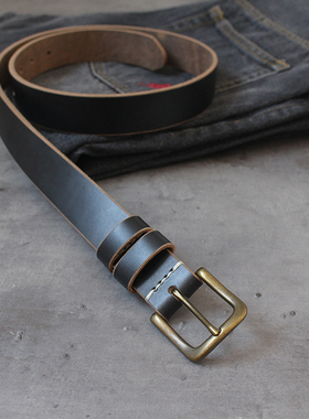 2.3/3.0霍尔文Horween手工皮带男复古铜扣头层牛皮女士细腰带定制