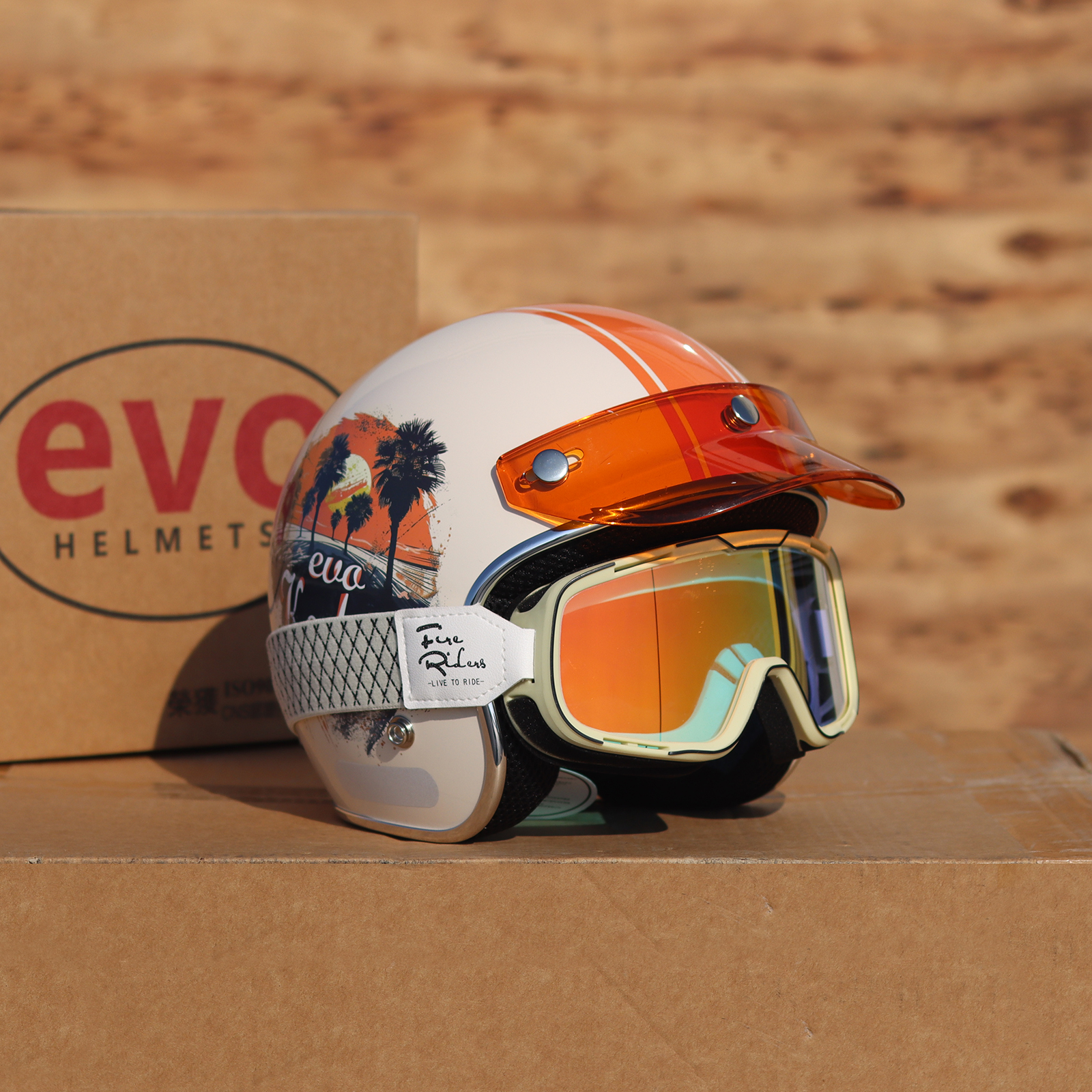 台湾evo摩托车头盔43盔半盔复古巡航男女春秋 安全帽夏威夷小盔